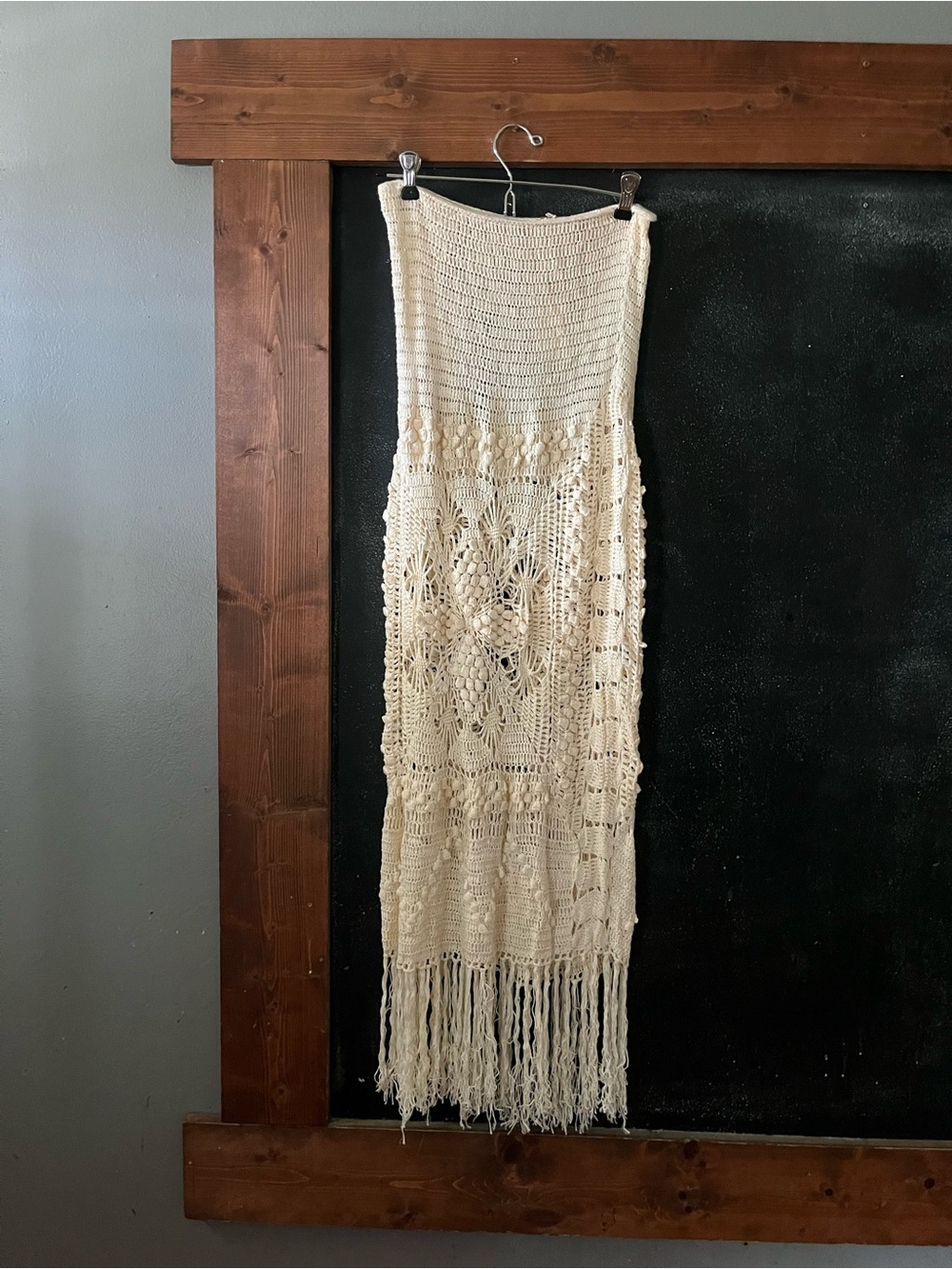 Free People x Flook Annabelle Cream Crochet Fringe Maxi Skirt size S NWT - Picture 5 of 10